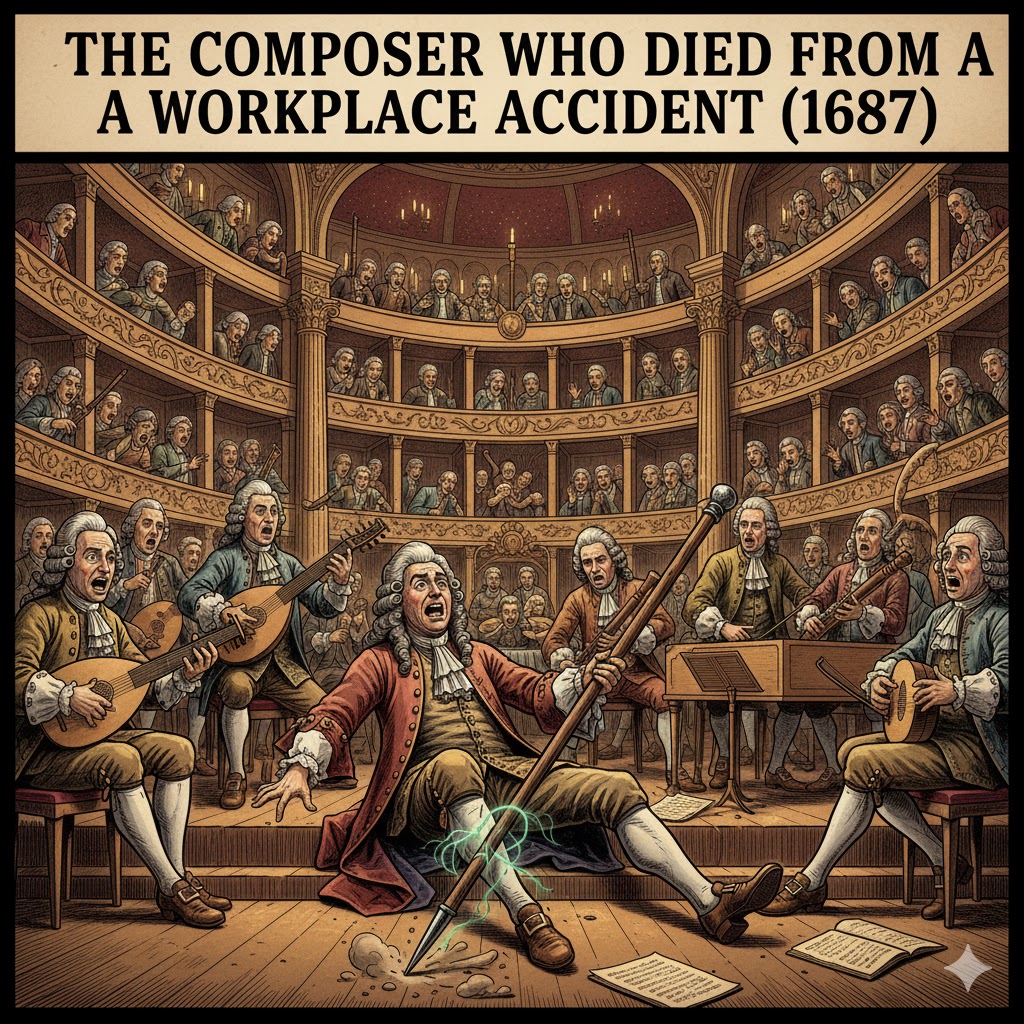 bizzare musical moments- The Composer Who Died from a Workplace Accident (1687)